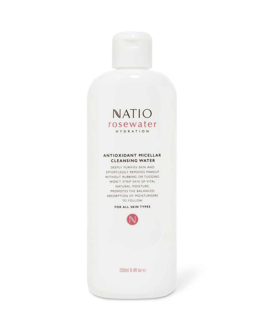 Natio Rosenwasser Mizellenwasser, 250 Ml – Sanfter Gesichtsreiniger & Make-up-Entferner Für Alle Hauttypen
